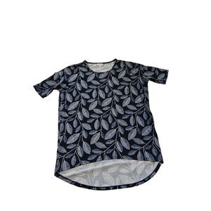 LuLaRoe Shirt Womens Small Navy Blue Leaf  Short Sleeve‎ Tunic Top Crew Neck